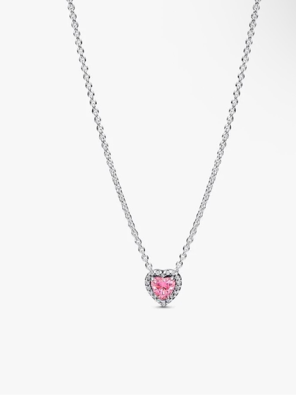 Pandora Silver Necklace with Pink Heart Center